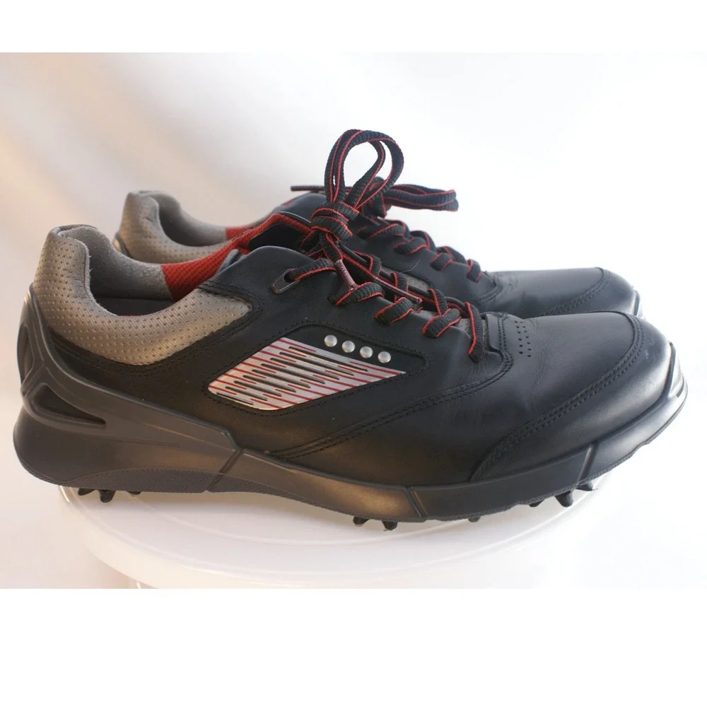 ECCO Biom Hydromax Mens Golf Shoes Spiked Black Leather Red Size EU 41 US‎ 7-7.5